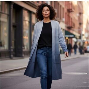 Athleta Ombre Spirit Wool Cashmere Wrap Cardigan Sweater M Blue Gray Open Front